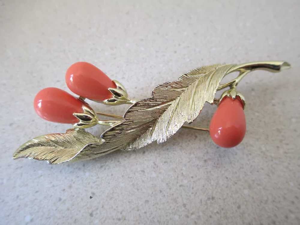 Pink Lucite Leaf Brooch/Sarah Coventry - image 2