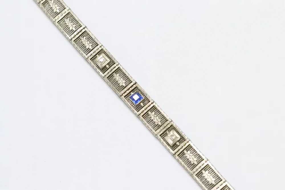 Vintage 10KT White Gold Art Deco Diamond Sapphire… - image 2