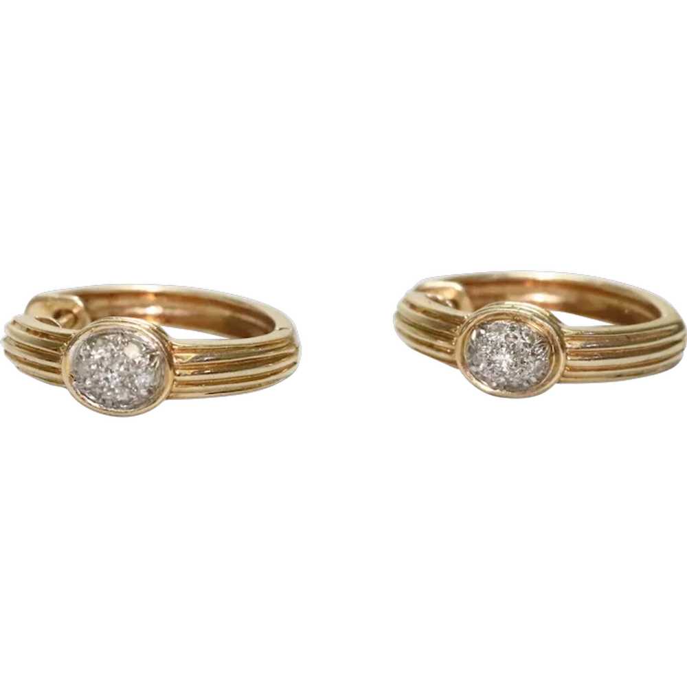 14KT Yellow Gold Diamond Pave Puff Earrings - image 1