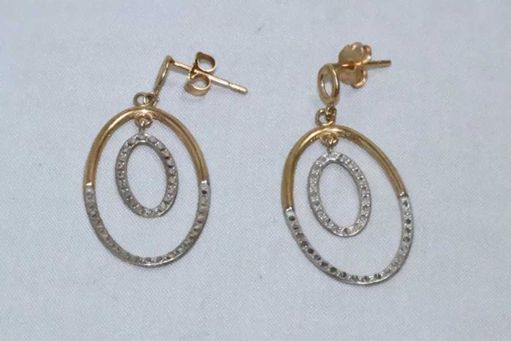 14KT Two Tone Gold Dangle Earrings - image 2