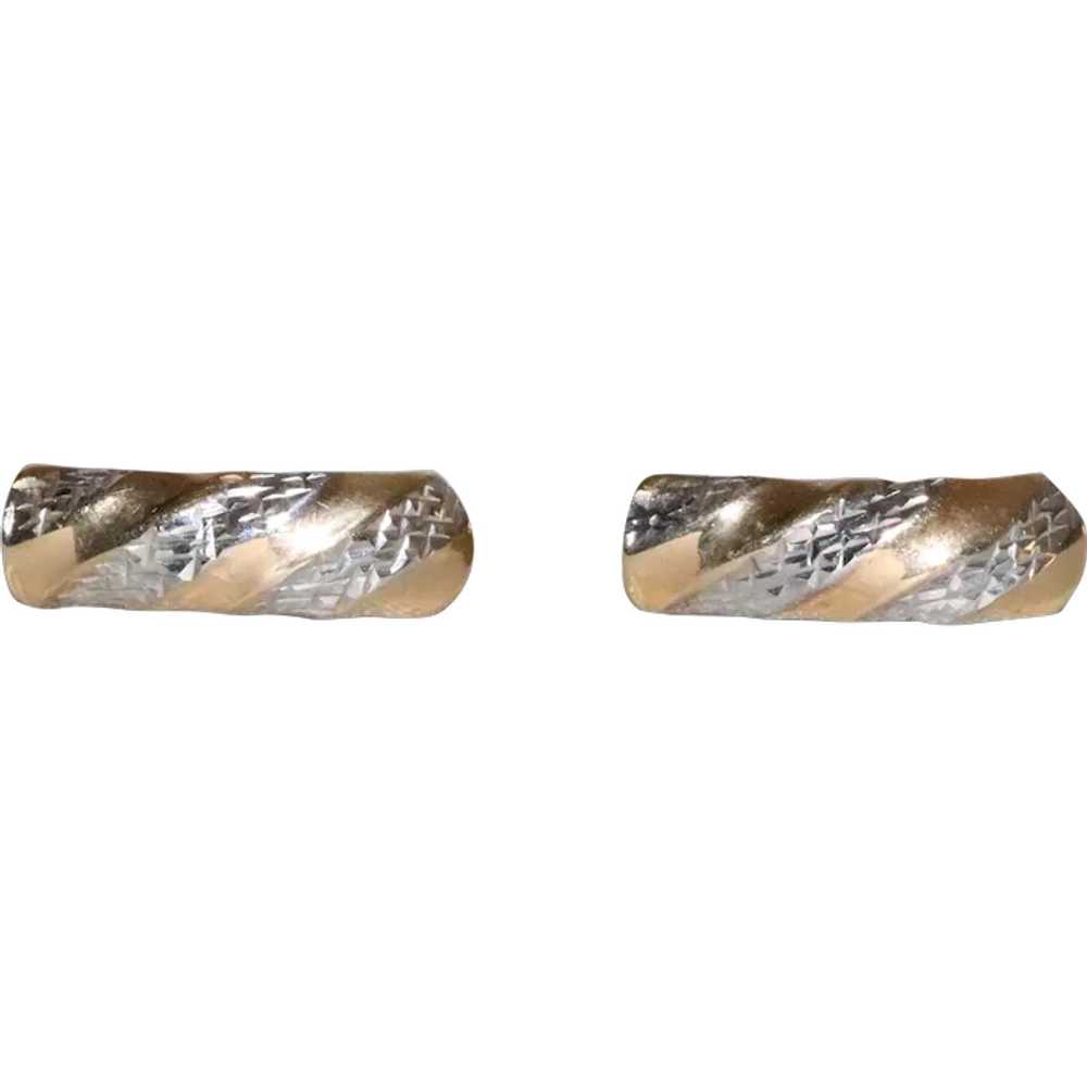 14K Two Toned diamond Cut Swirl Earrings - image 1