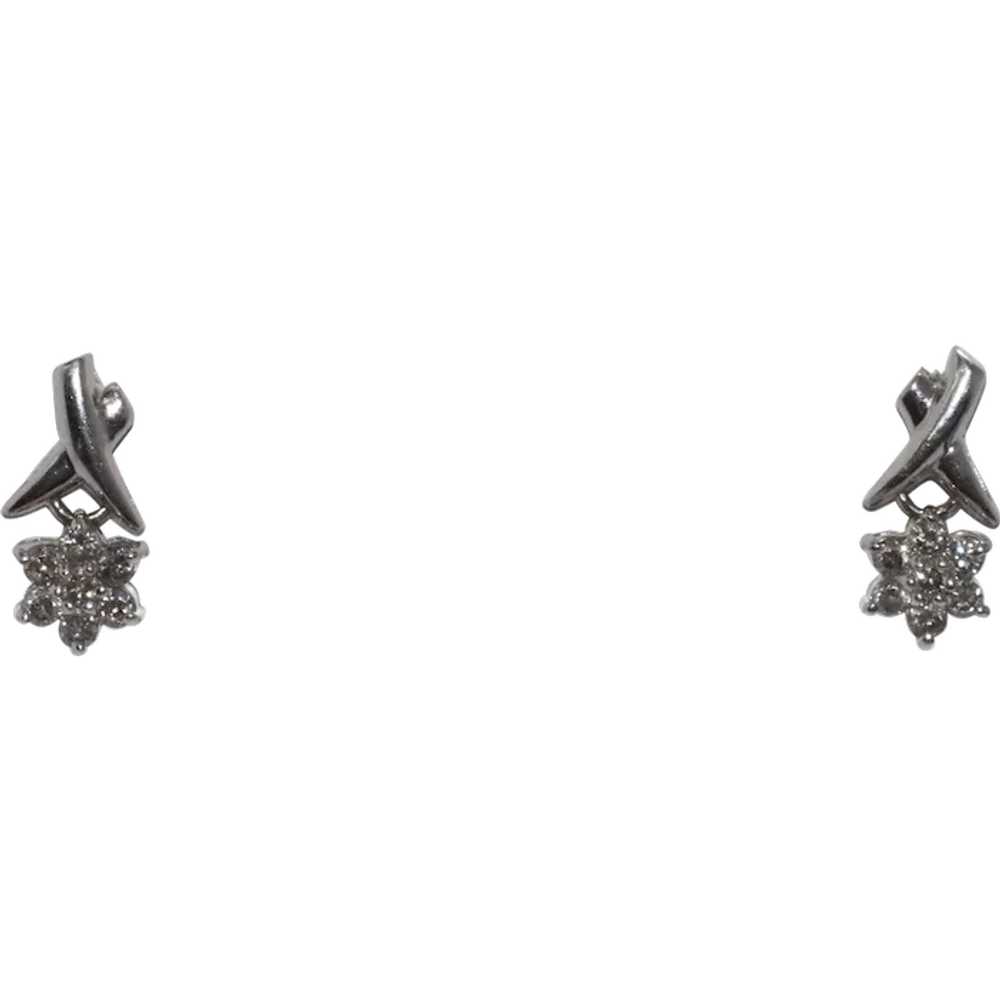 14 KT White Gold .75 CT Diamond Flower Earrings - image 1