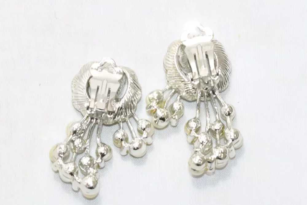 Vintage Cubic Zirconia Pearl Clip On Earrings - image 4