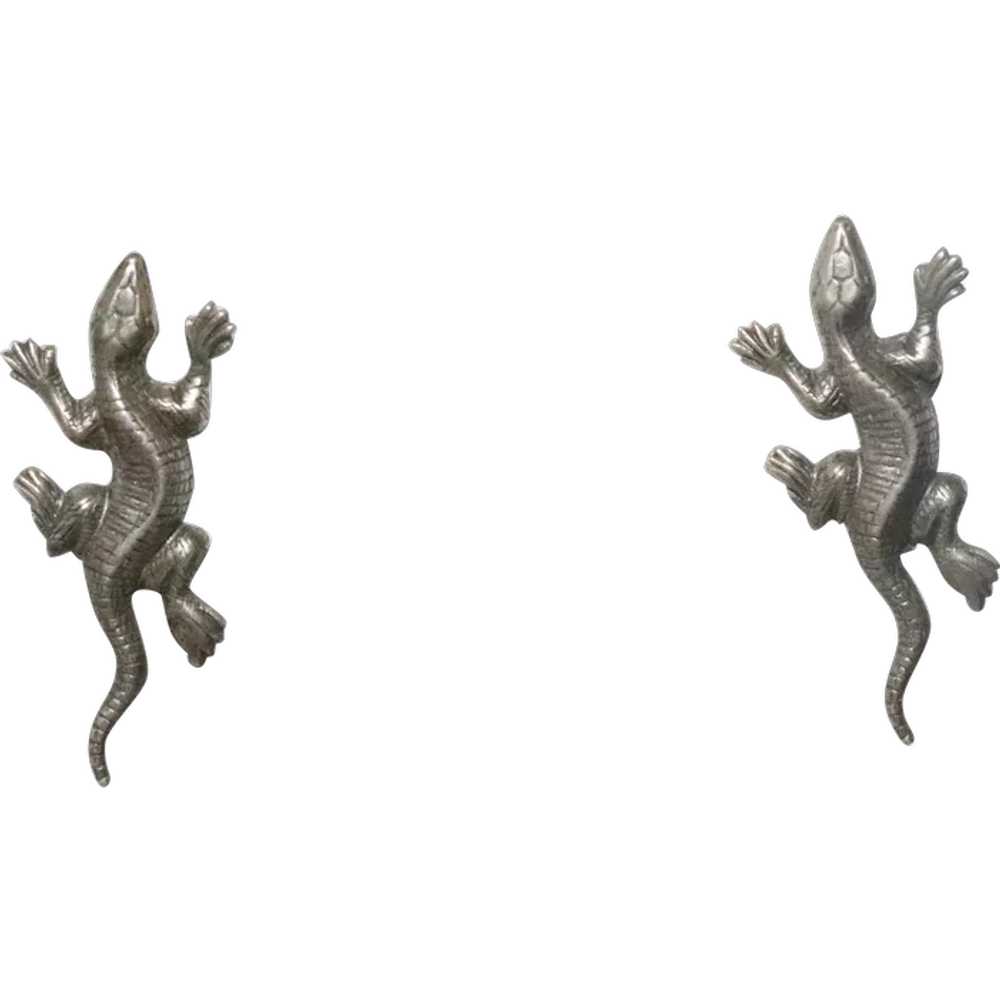 Vintage Sterling Silver Lizard  Screw Clip On Ear… - image 1