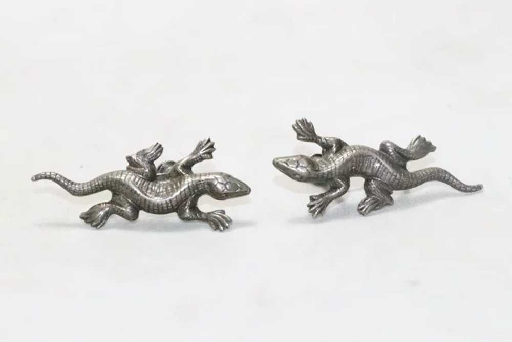 Vintage Sterling Silver Lizard  Screw Clip On Ear… - image 2