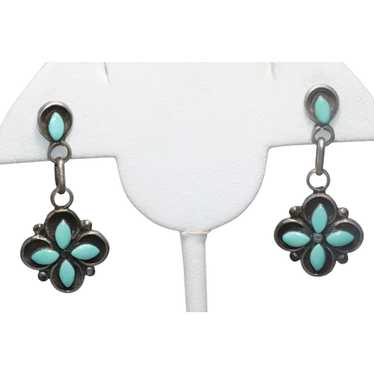 Vintage Sterling Silver Turquoise Floral Earrings - image 1