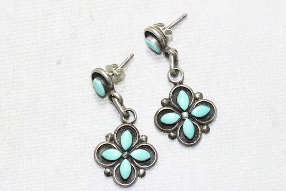 Vintage Sterling Silver Turquoise Floral Earrings - image 2