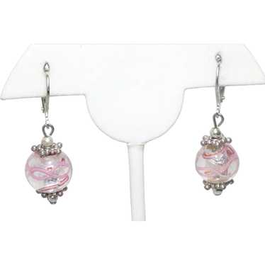 Vintage Costume Pink Murano Glass Earrings - image 1