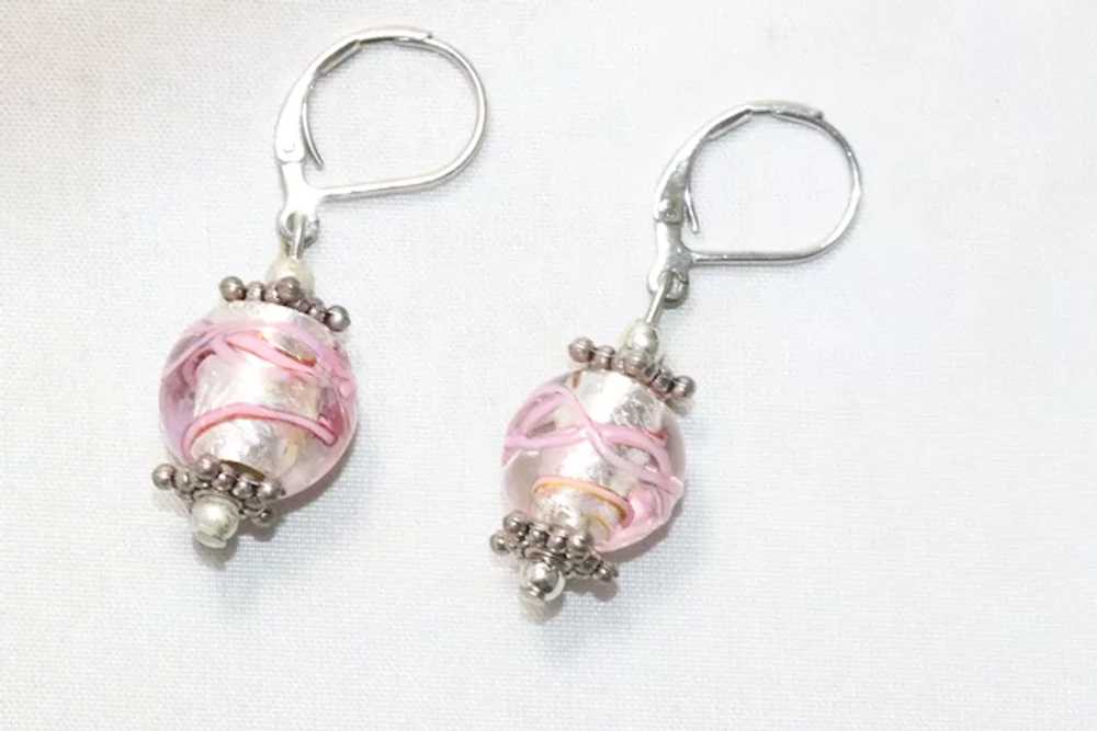 Vintage Costume Pink Murano Glass Earrings - image 2
