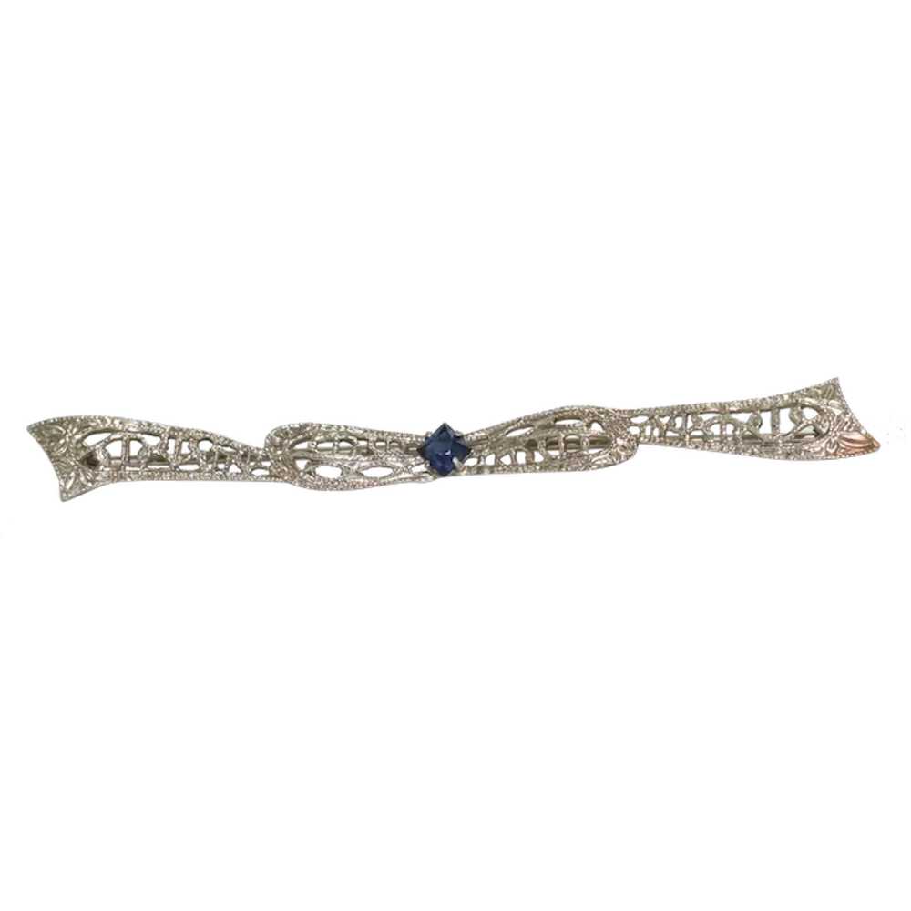 14 KT White Gold With Sapphire Brooch - image 1