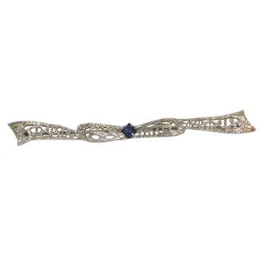 14 KT White Gold With Sapphire Brooch - image 1