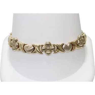 14 KT Yellow Gold Flower and Hearts XO Bracelet - image 1