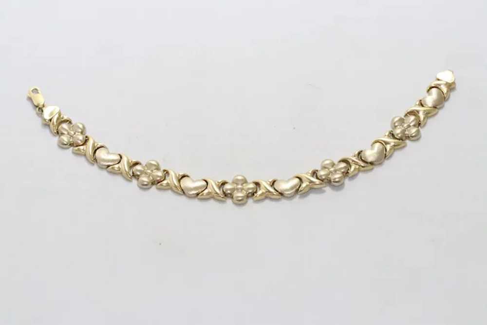 14 KT Yellow Gold Flower and Hearts XO Bracelet - image 3