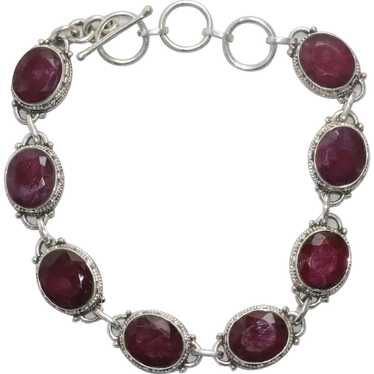 Sterling Silver Round Glass Filled Faceted Ruby B… - image 1