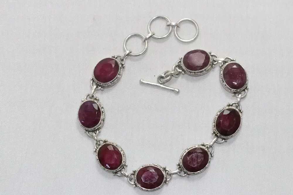 Sterling Silver Round Glass Filled Faceted Ruby B… - image 2