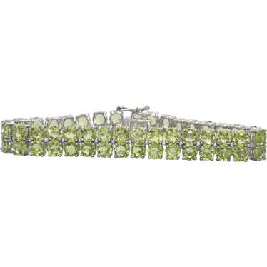 Sterling Silver Rhodium Double Stranded Peridot Br