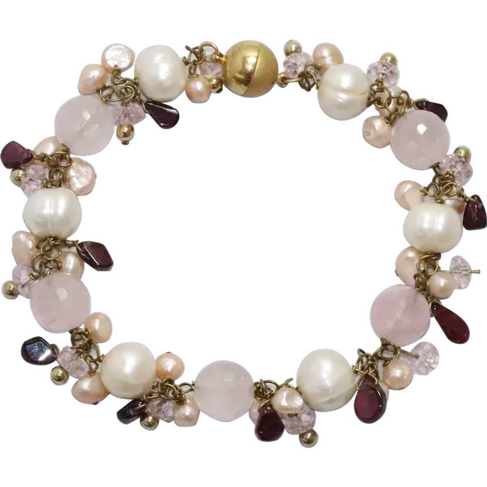 Rose Quartz Garnet and Pearl Bracelet - image 1