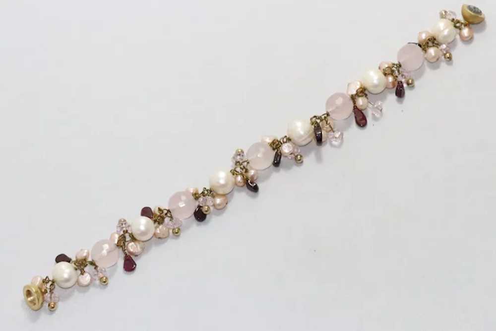 Rose Quartz Garnet and Pearl Bracelet - image 3
