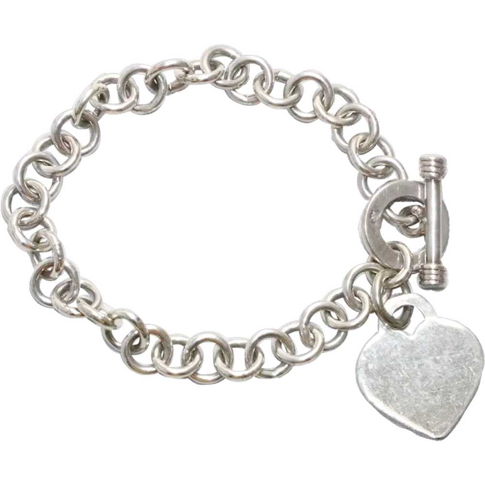 Vintage Sterling Silver Heart Rolo Chain Bracelet - image 1