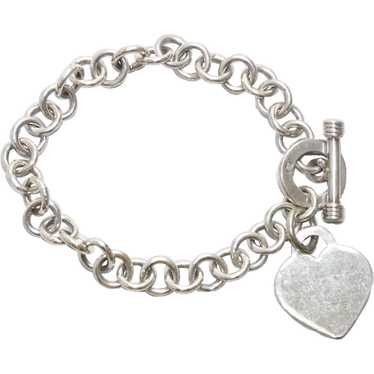 Vintage Sterling Silver Heart Rolo Chain Bracelet - image 1