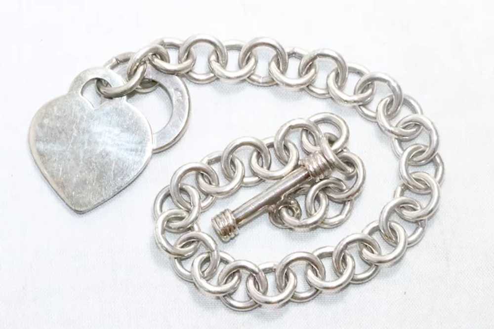 Vintage Sterling Silver Heart Rolo Chain Bracelet - image 2