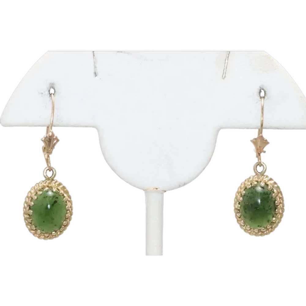 Vintage 14K Gold Jade Drop Earrings - image 1