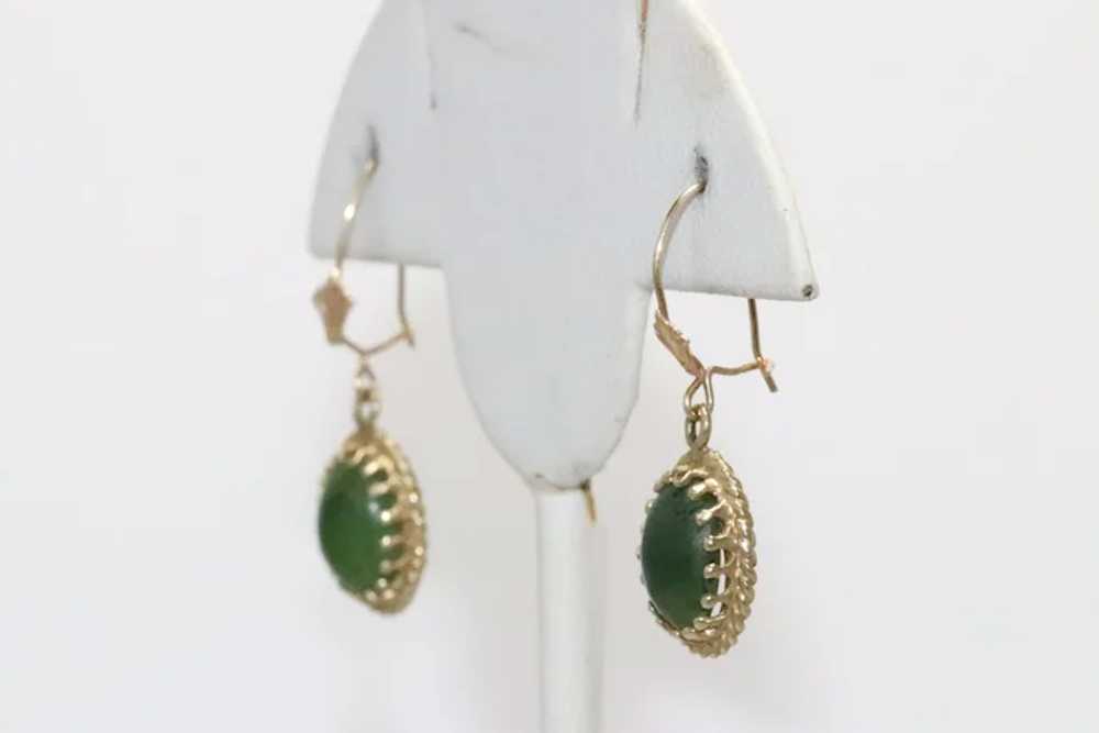 Vintage 14K Gold Jade Drop Earrings - image 2