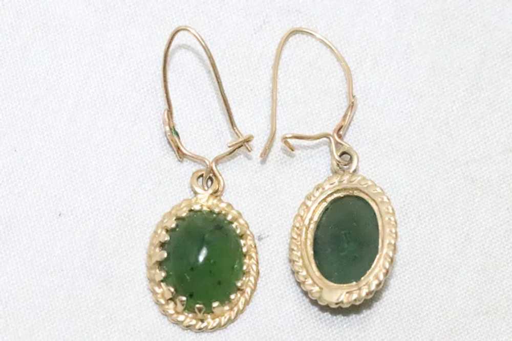 Vintage 14K Gold Jade Drop Earrings - image 3
