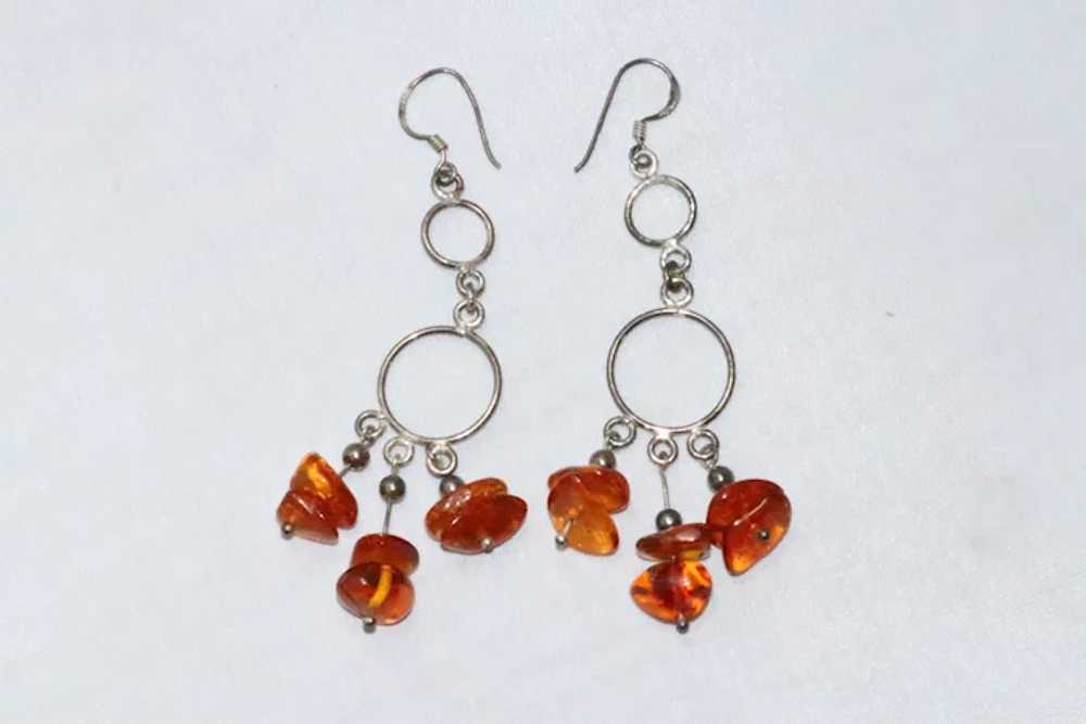 Vintage Sterling Silver Russian Amber Dangling Ea… - image 2