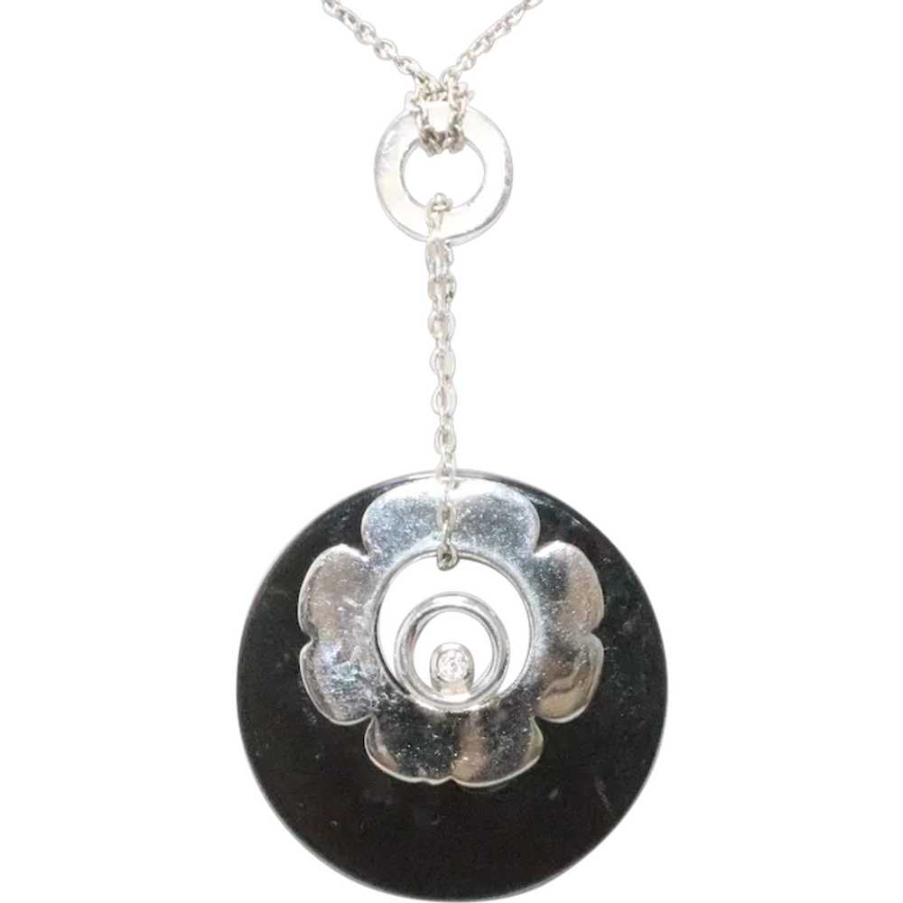 Sterling Silver Black Onyx Circle Flower Necklace - image 1