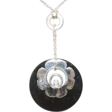 Sterling Silver Black Onyx Circle Flower Necklace - image 1