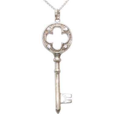 Sterling Silver Cubic Zirconia Clover Key Necklace - image 1