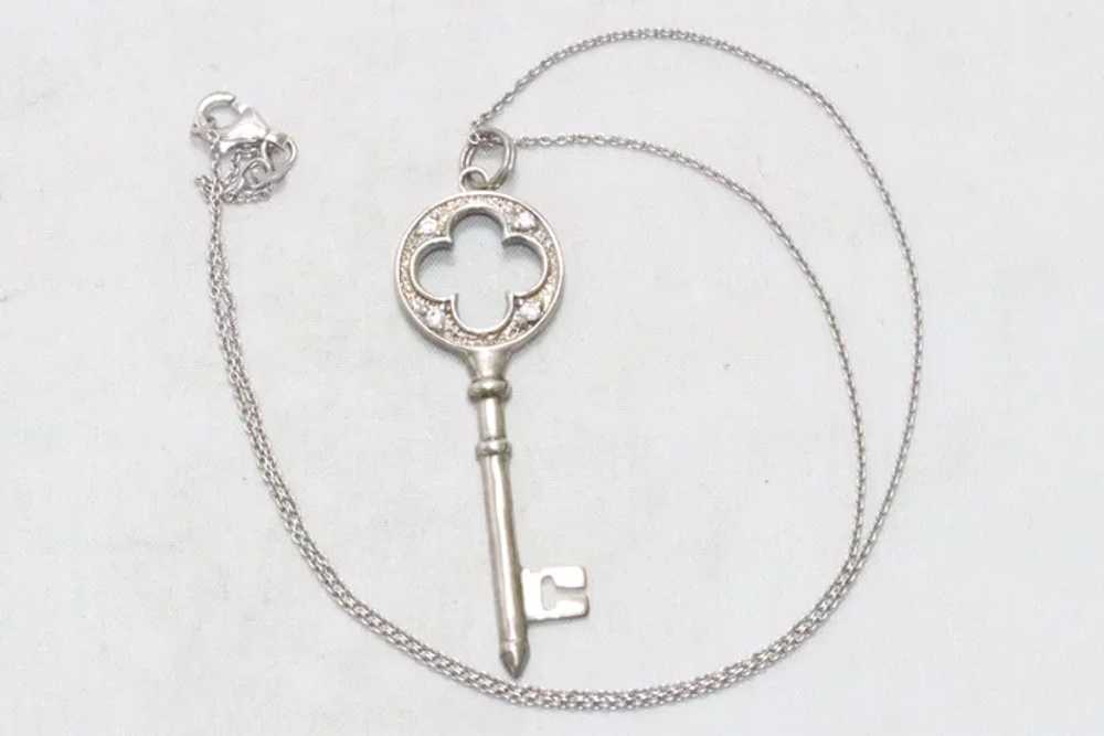 Sterling Silver Cubic Zirconia Clover Key Necklace - image 2