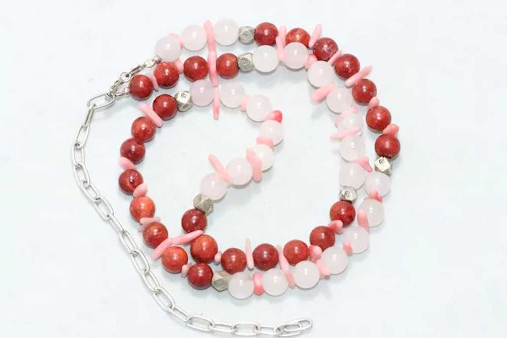 Sterling Silver Rose Quartz Coral Necklace - image 2