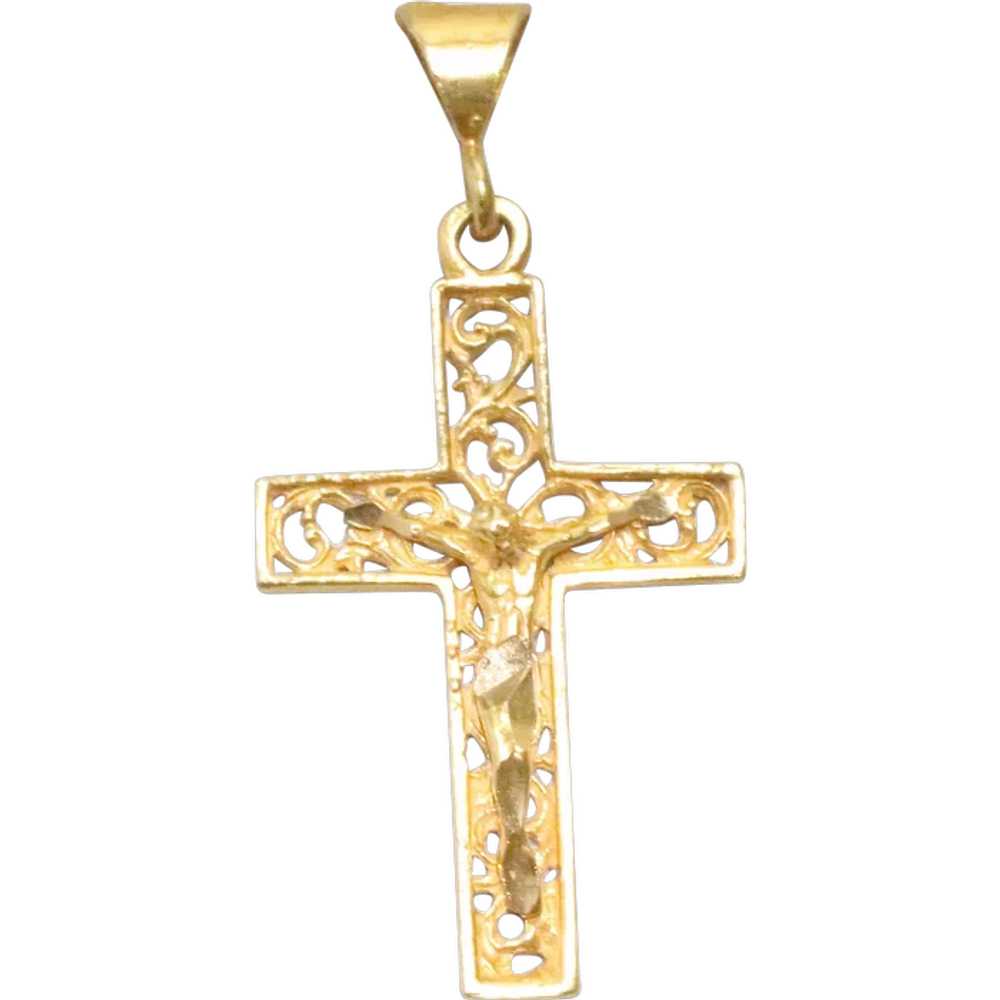 21KT Yellow Gold Filigree Diamond Cut Jesus On Cr… - image 1