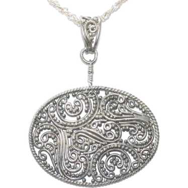 Vintage Sterling Silver Filigree Swirl Necklace - image 1