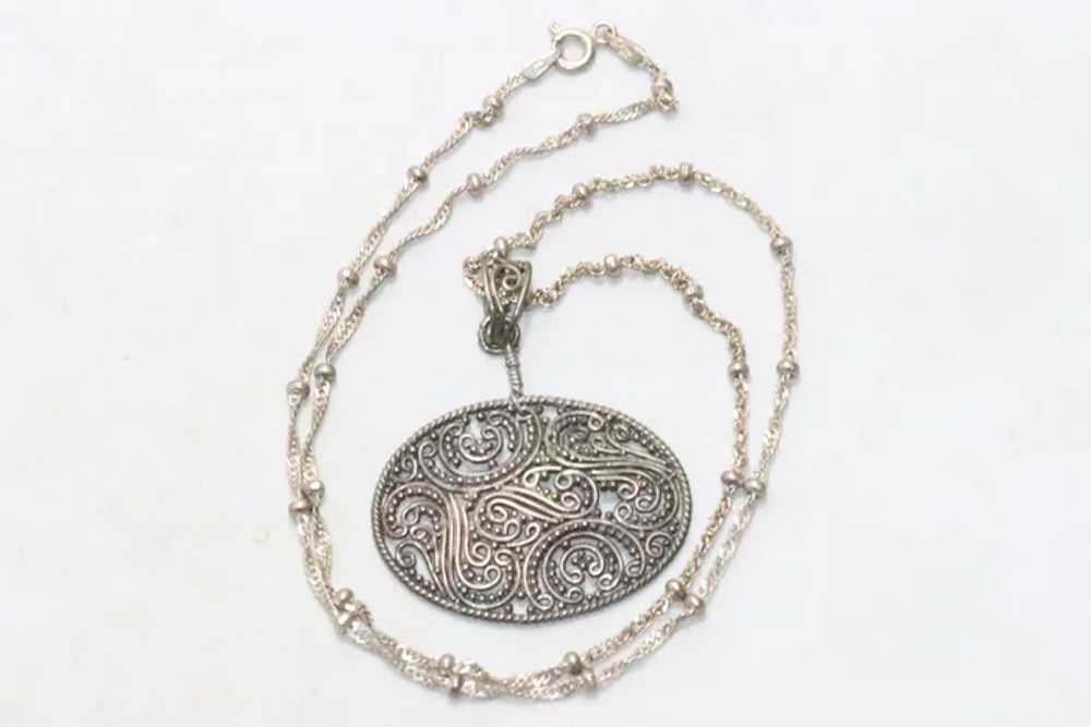 Vintage Sterling Silver Filigree Swirl Necklace - image 2