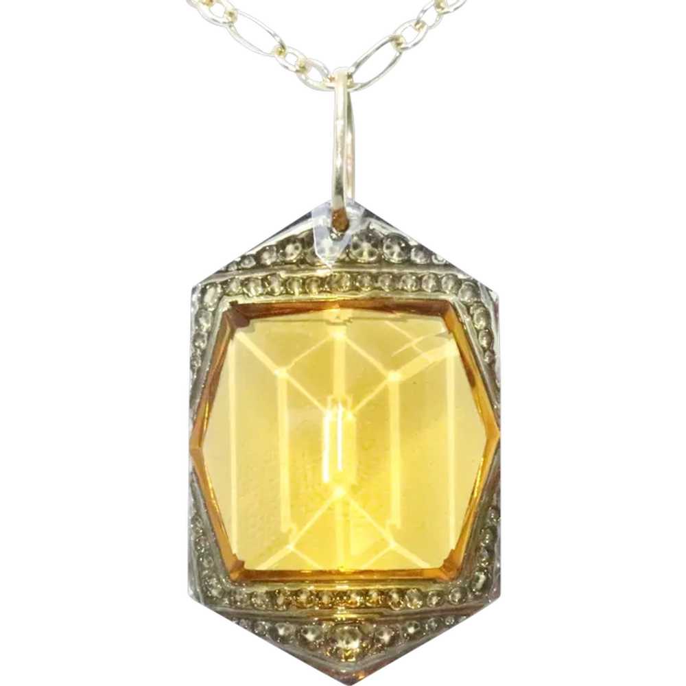 Vintage Costume Faceted Yellow Stone Necklace - image 1