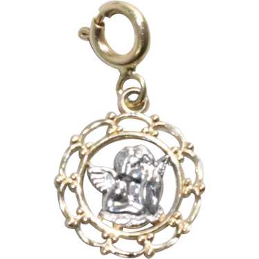 14KT Two Tone Gold Angel Round Filigree Charm