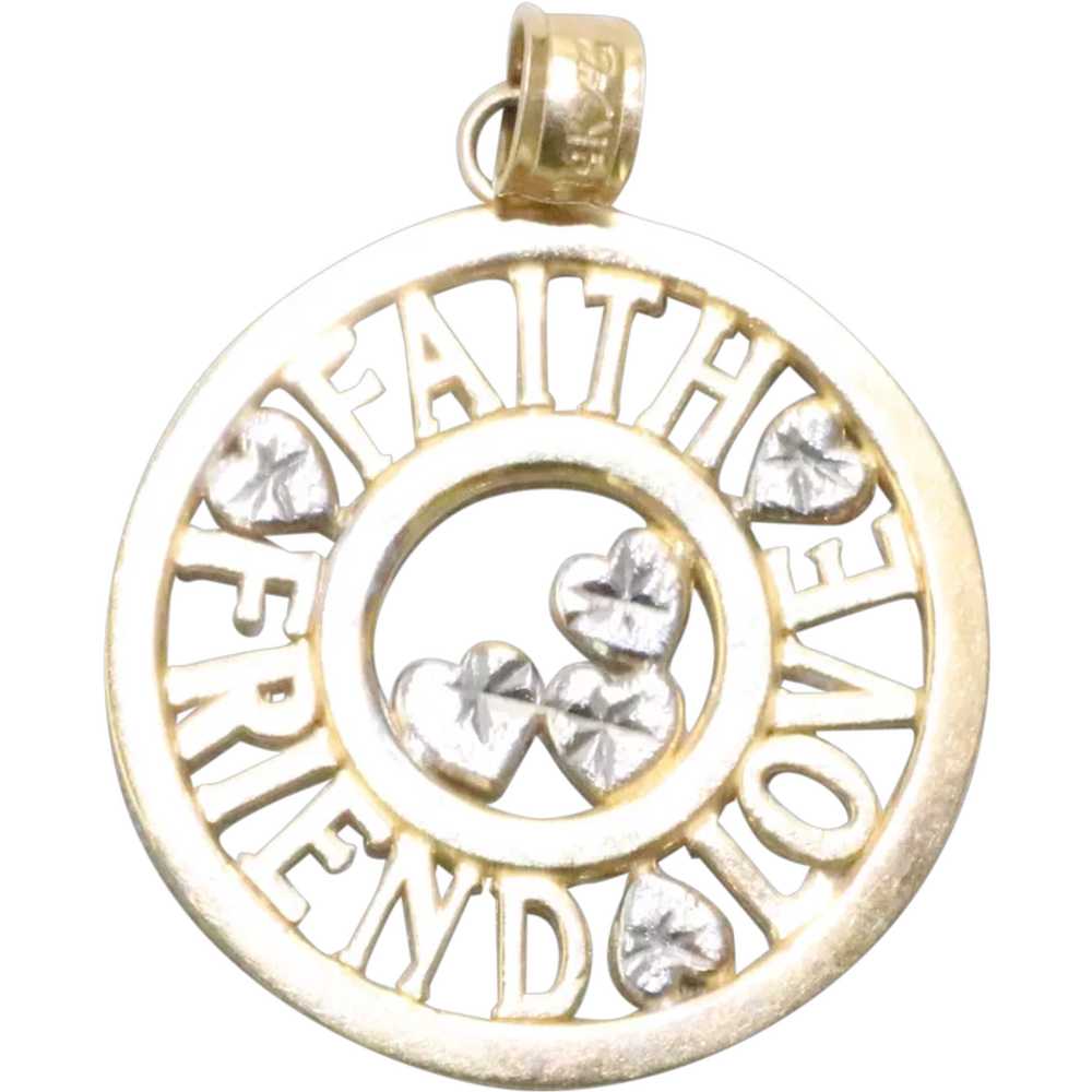 14KT Two Tone Gold Faith Love Friend Medallion - image 1