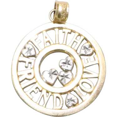 14KT Two Tone Gold Faith Love Friend Medallion - image 1