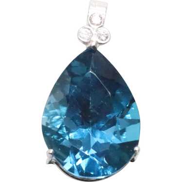 Vintage 14KT White Gold Blue Topaz .15 CT Diamond… - image 1