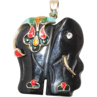 Vintage Black Onyx Elephant Pendant - image 1
