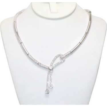 Vintage 14KT White Gold Cubic Zirconia Stone Neck… - image 1