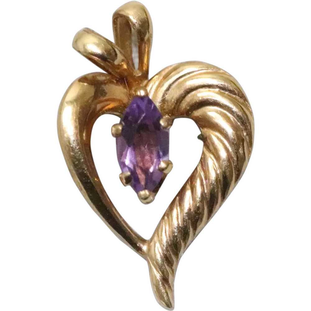 Vintage Gold Filled Amethyst Heart Pendant - image 1