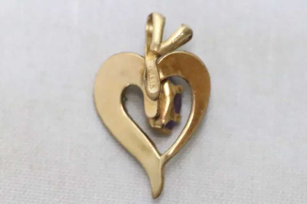 Vintage Gold Filled Amethyst Heart Pendant - image 2