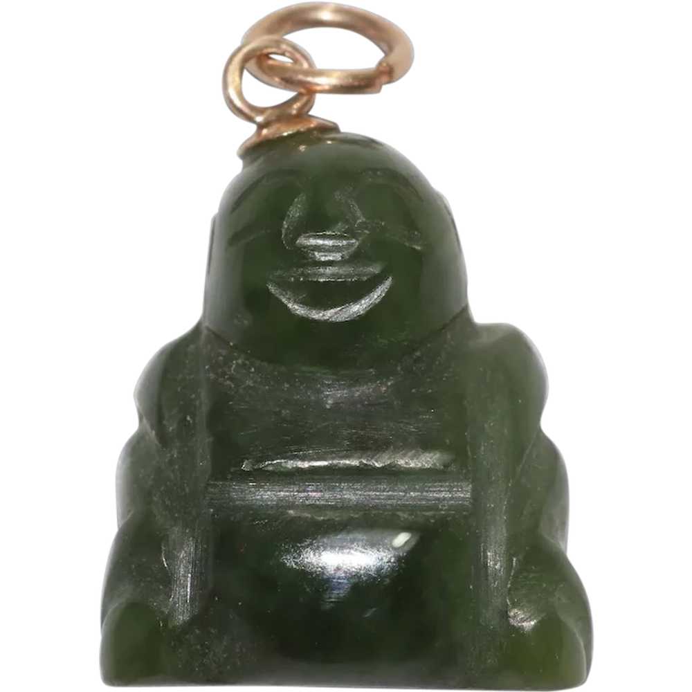 14KT Yellow Gold Natural Jade Stone Buddha Pendant - image 1