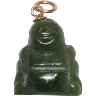 14KT Yellow Gold Natural Jade Stone Buddha Pendant - image 1