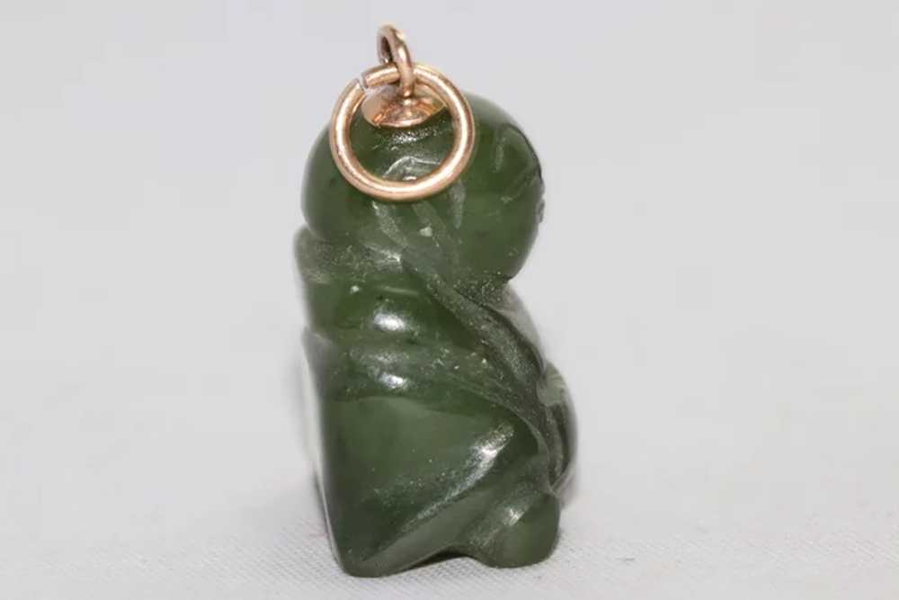 14KT Yellow Gold Natural Jade Stone Buddha Pendant - image 2