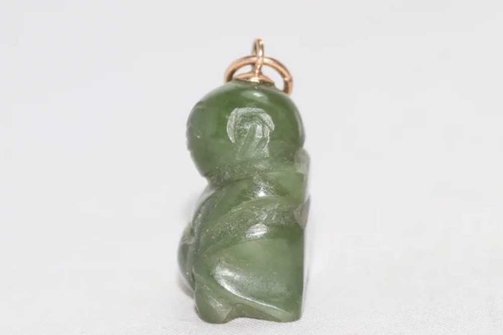 14KT Yellow Gold Natural Jade Stone Buddha Pendant - image 3